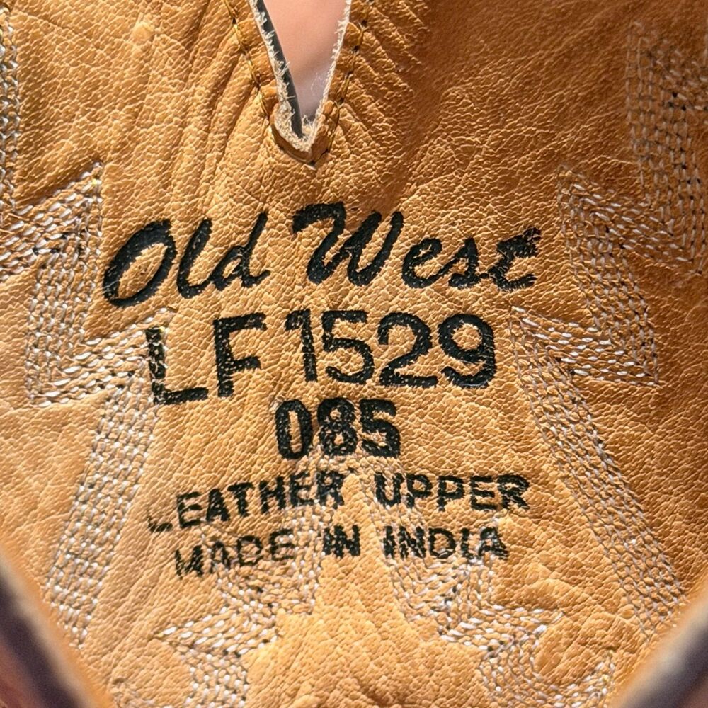 OLD WEST WOMENS COWBOY BOOTS 8.5 BROWN ANTIQUE LEATHER SNIP TOE FANCY STITCHING - Picture 7 of 7